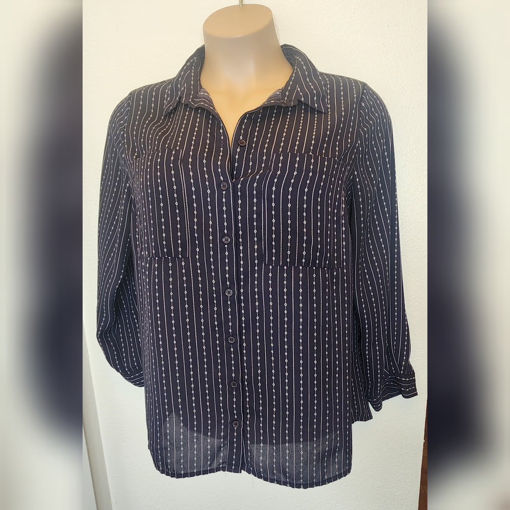 New Look Navy and White Button Down Shirt